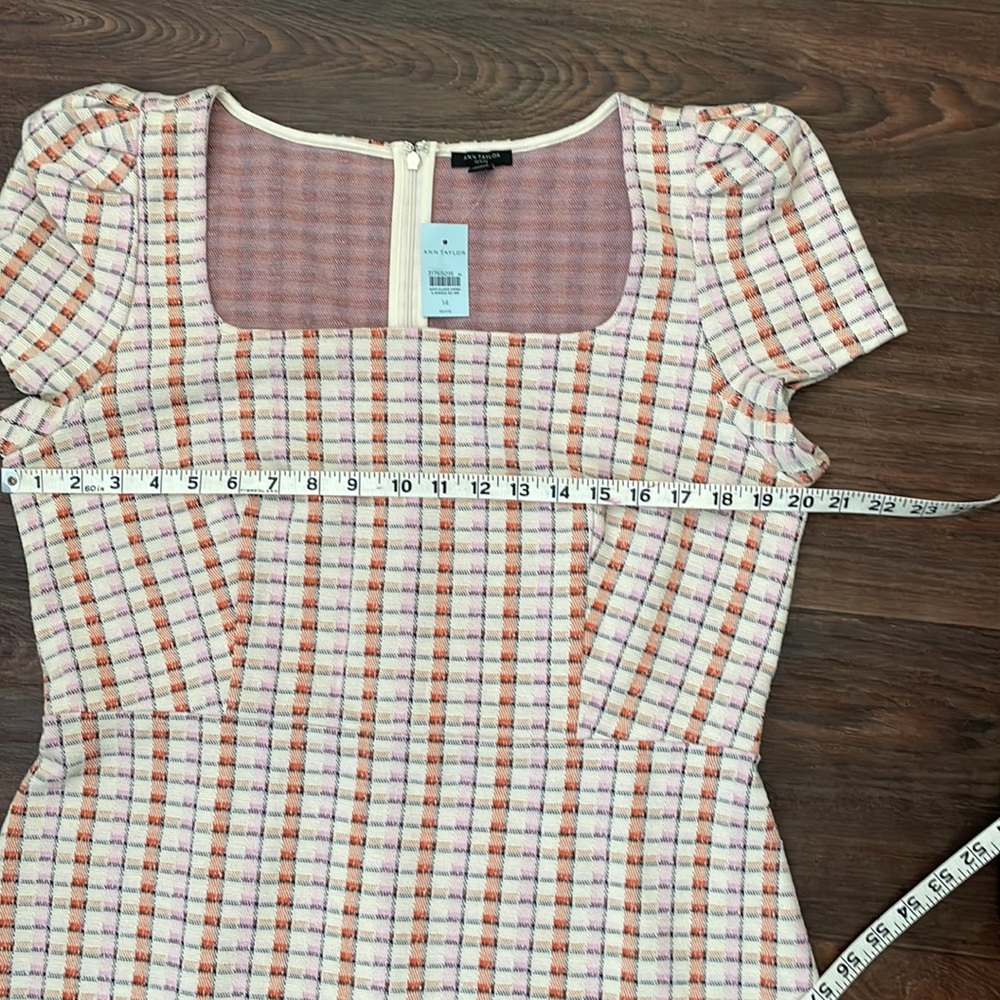 Ann Taylor madras plaid puff sleeve flare dress - Picture 2 of 7